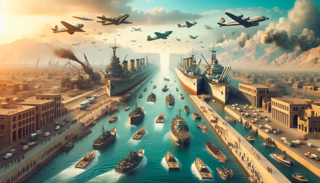 Historical illustration of the Suez Crisis of 1956
